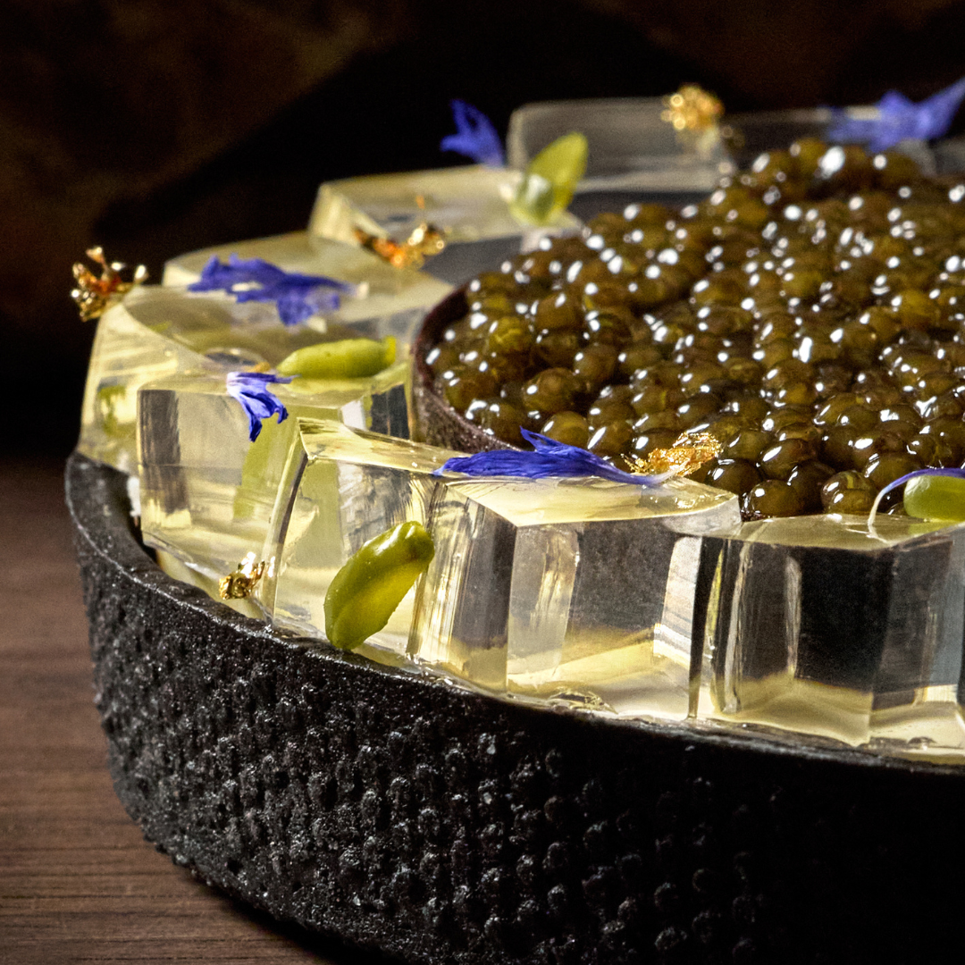 Caviar White Wine Jelly Tart